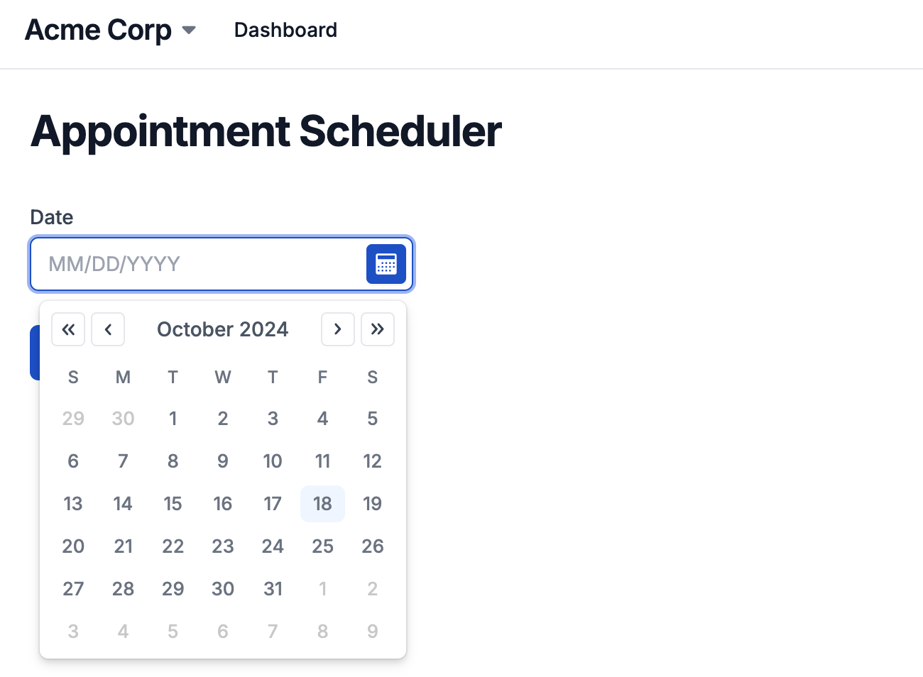 example of Forge app with date component